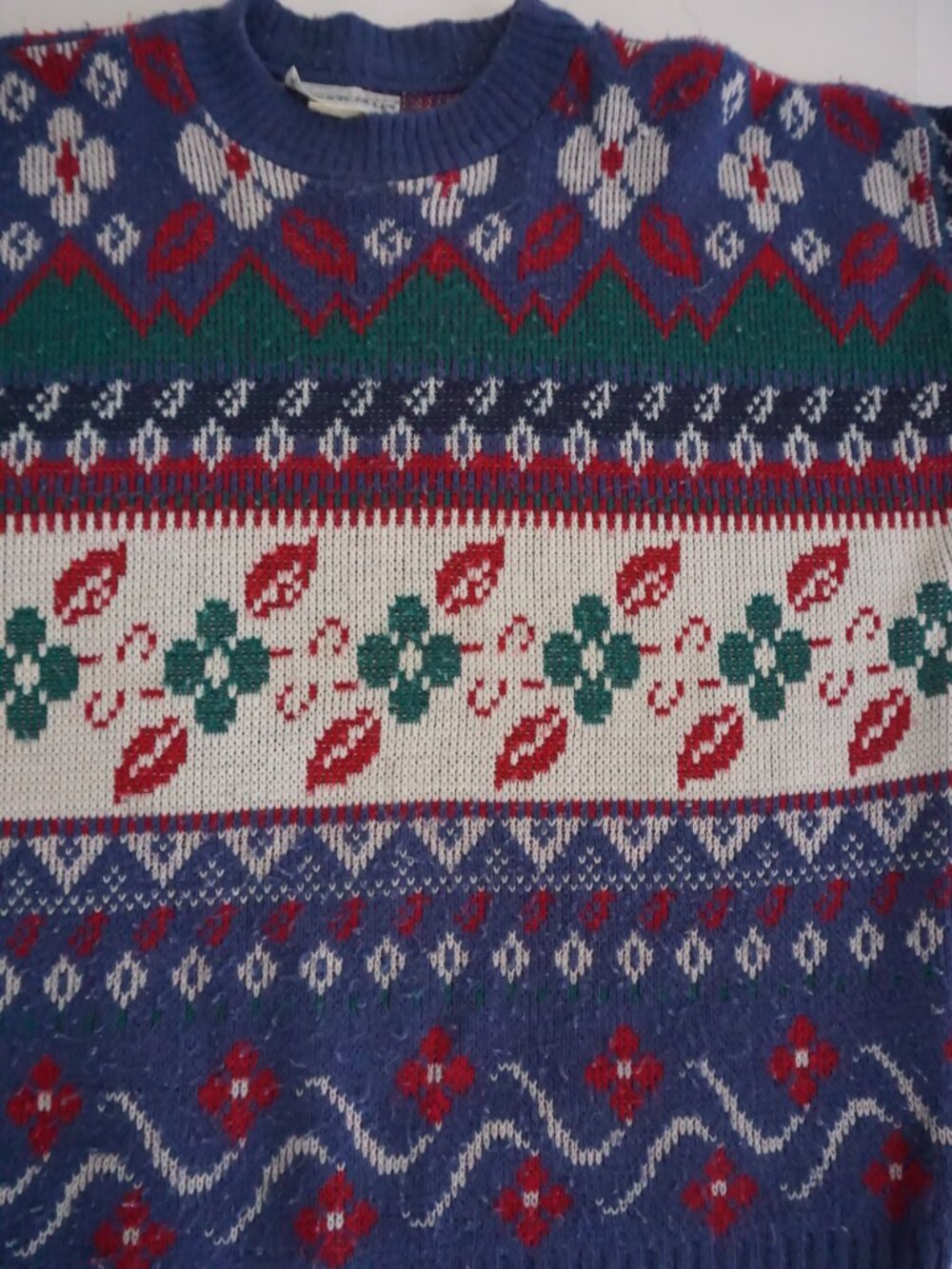 Vintage Cabin Creek Cobalt Ruby Floral Fair Isle Nordic Knit Sweater L - Picture 5 of 8